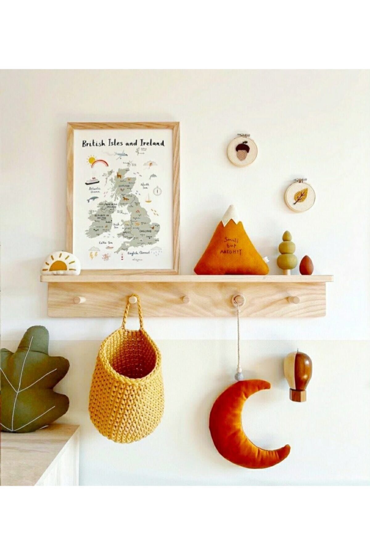 babyroomstore Ahşap Dekoratif Askılı Raf Raf 60 Cm