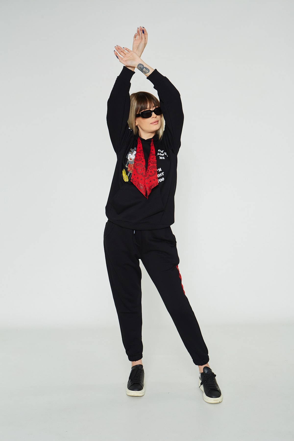 The Champ Global Kadın Siyah Mickey Designer Hoodie Esofman Takım