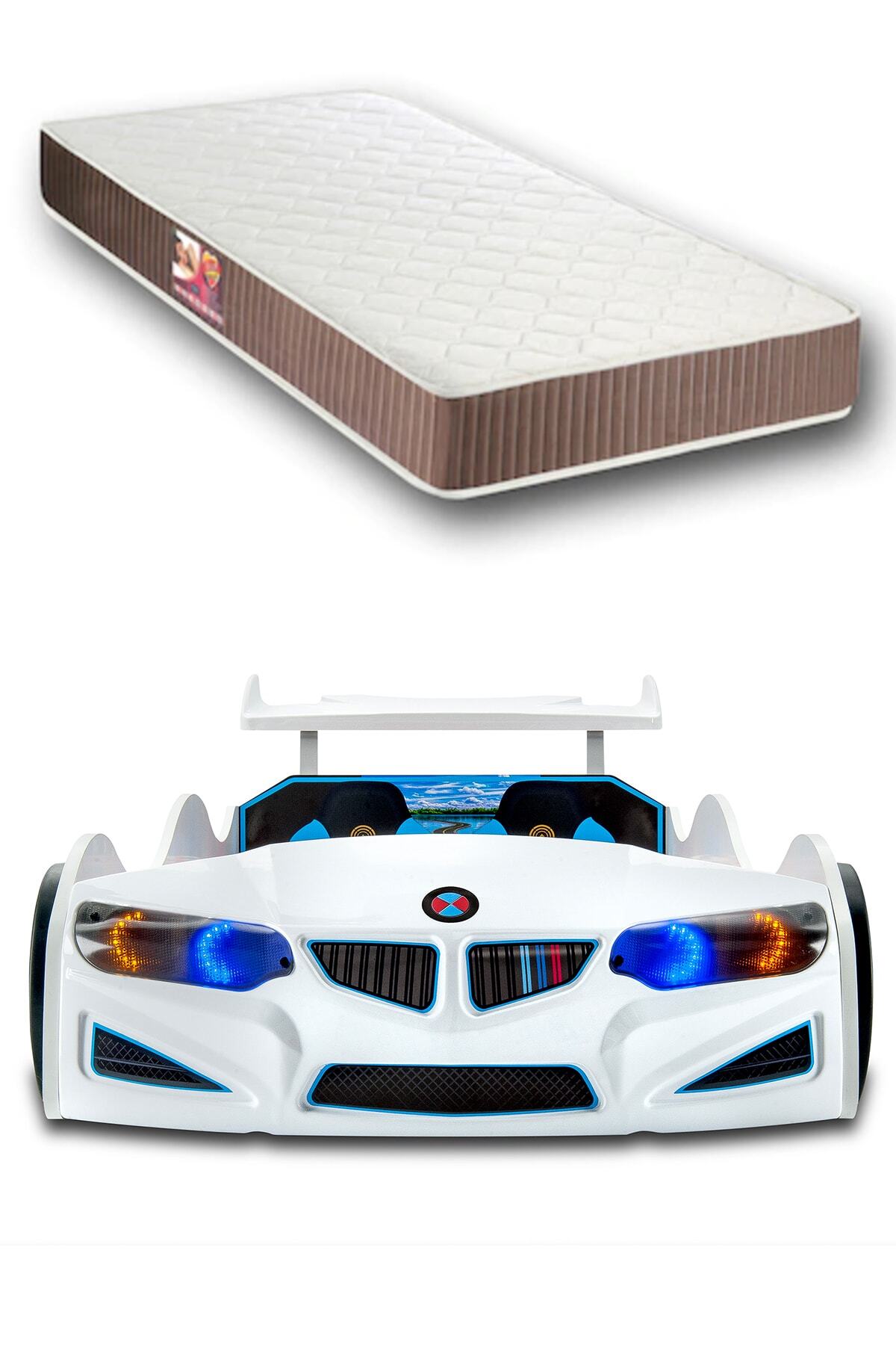supercarbeds Bmw - Eko - Arabalı Yatak Araba Karyola - Rüzgarlıklı - Elif Iç Yatak 90x190 Cm - Beyaz
