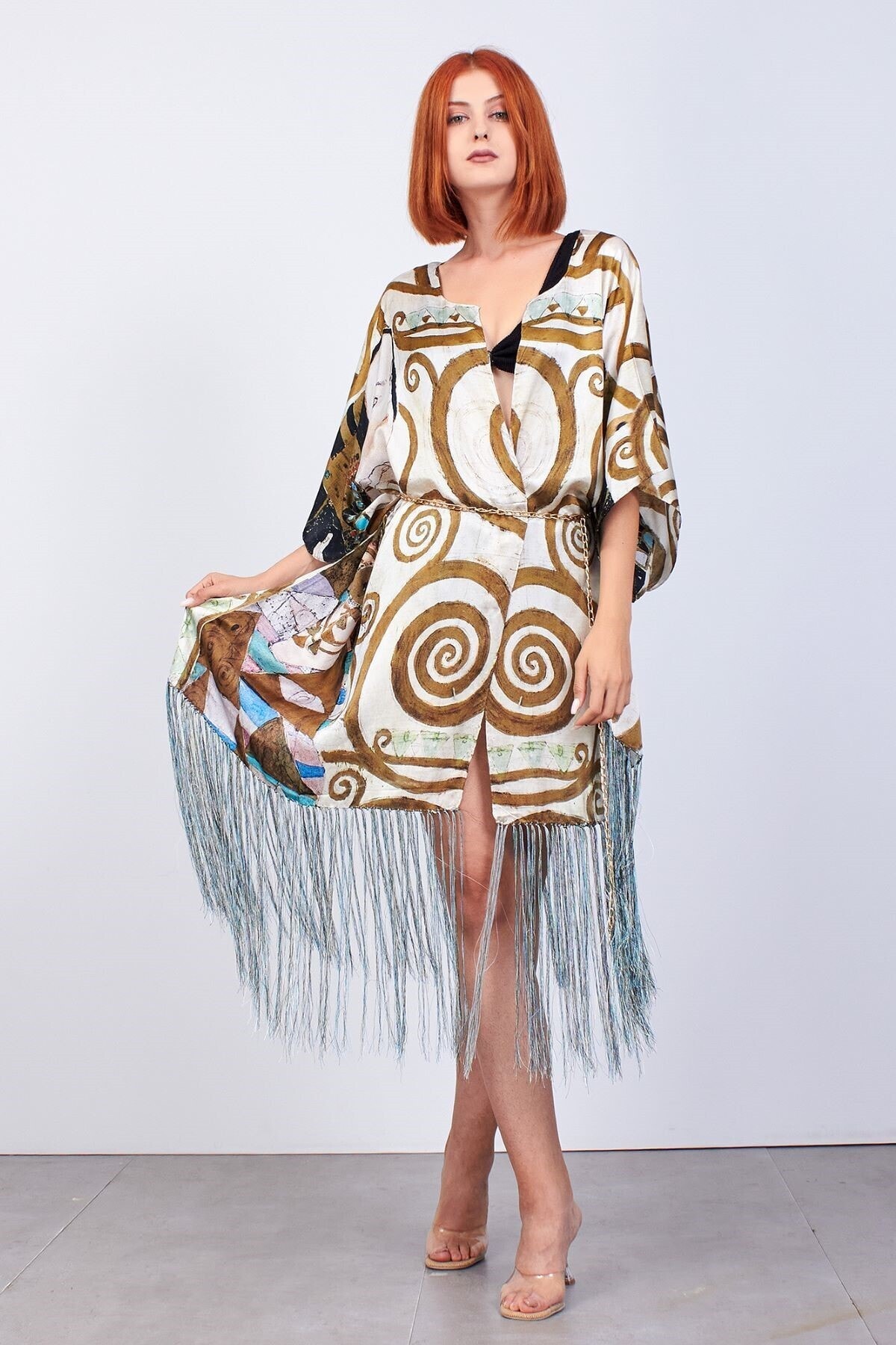 Nomads Felt Kadın Kahverengi Gustav Klimt Tree Of Life Ipek Kimono