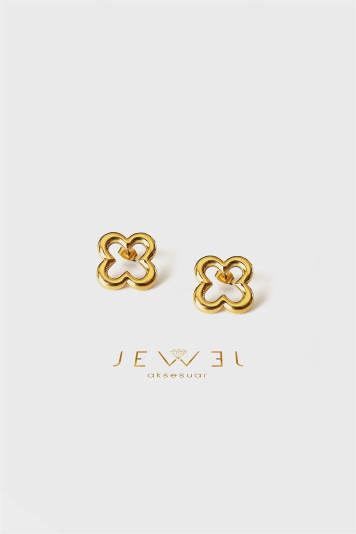 Jewel Şans Model Gold Altın Kaplama Küpe