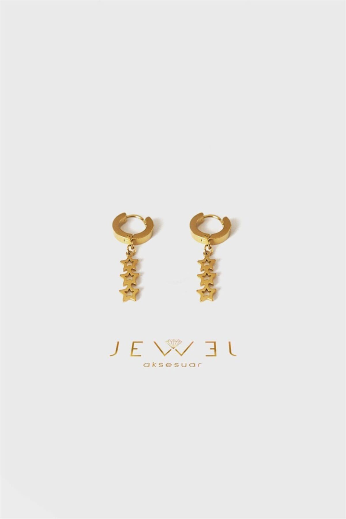 Jewel Sarkıt Sıra Yıldız Gold Altın Kaplama Küpe