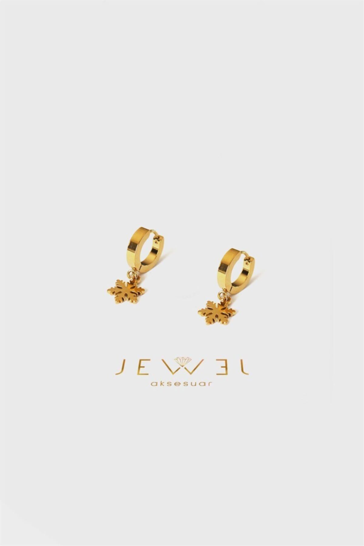 Jewel Düz Halka Kar Tanesi Gold Altın Kaplama Küpe