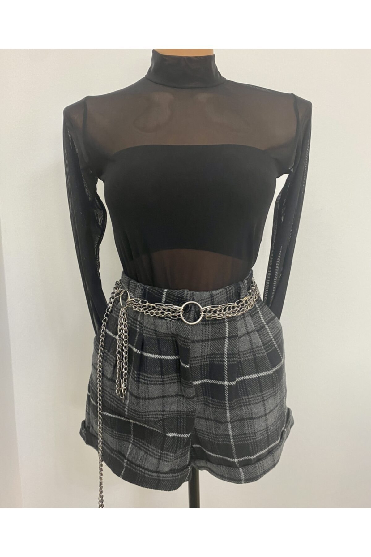 Maiden design Gümüş Füme Renk Halka Detaylı Sık Zincir Kemer