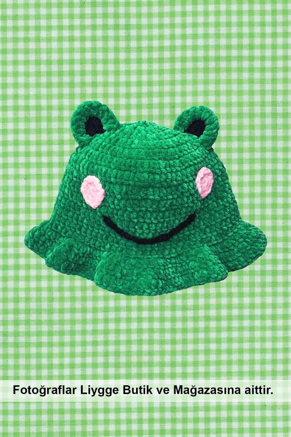Liygge Butik Kadife Bucket Crochet %100 El Işi Yetişkin Kurbağa Şapka