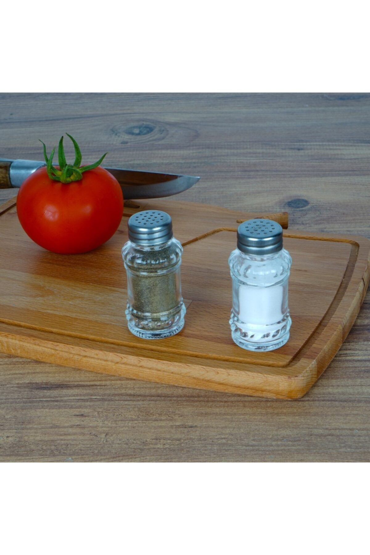 Entude Küçük Cam Tuzluk Karabiberlik, 2'li Metal Kapaklı Baharatlık