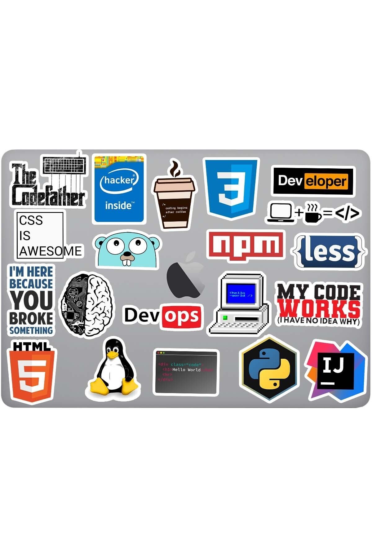 Stickir Yazılımcı, Developer Sticker Paketi - Coder Macbook Laptop Sticker Seti 20 Adet