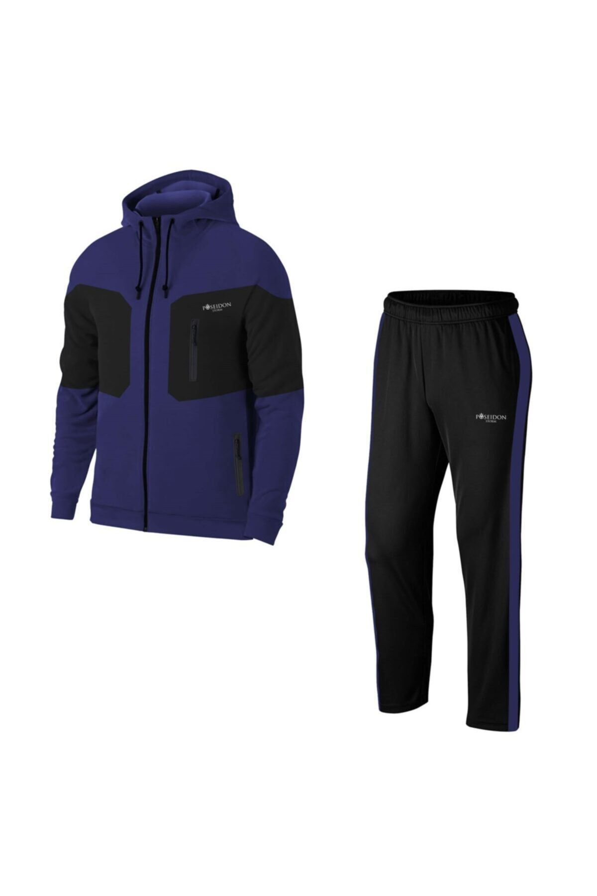 POSEIDONSTORM Büyük Beden Erkek Lacivert Günlük Sporcu Eşofman Takımı 4xl-10xl - Önü Ve Kolları Parçalı - M14