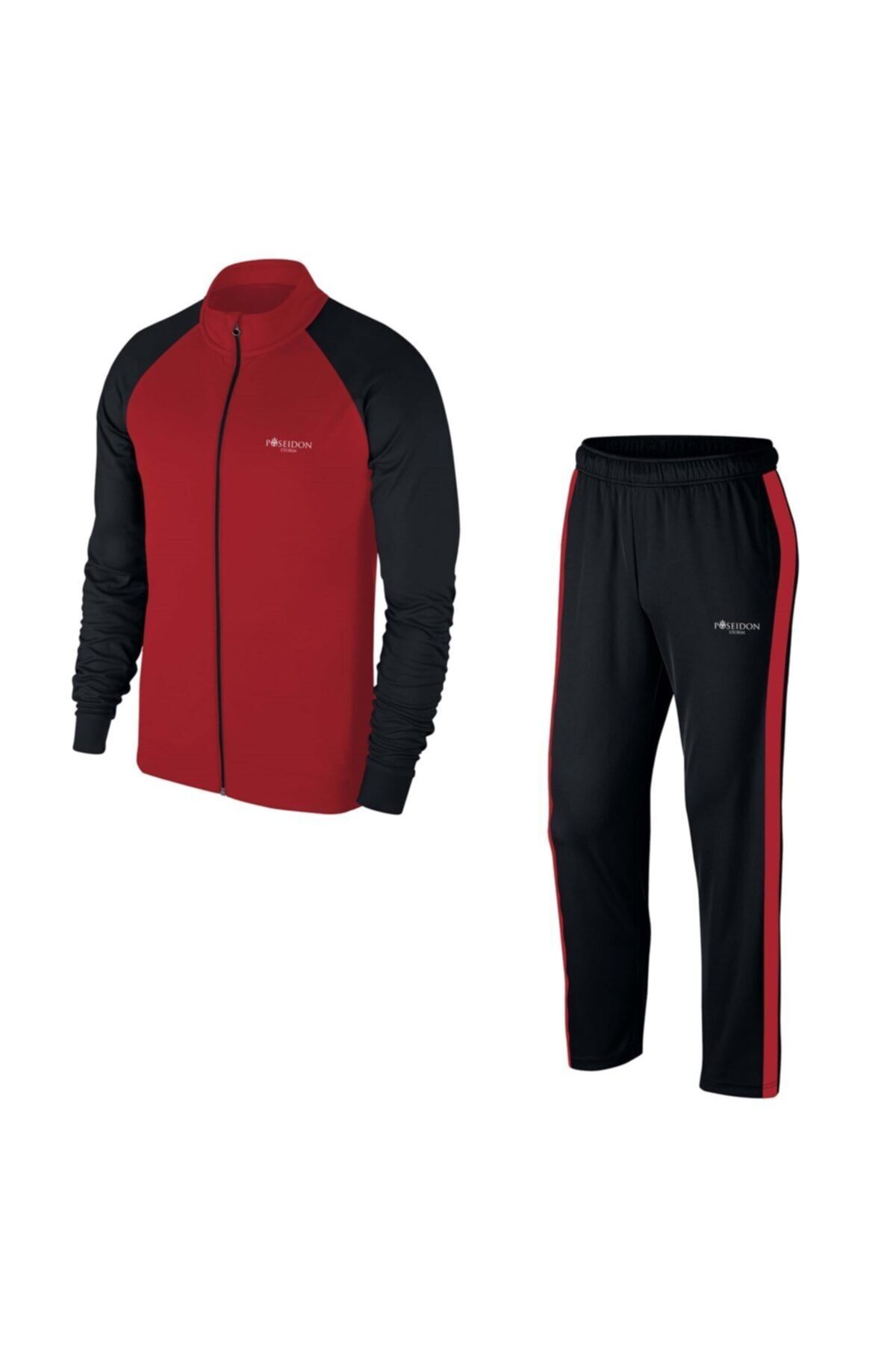POSEIDONSTORM Büyük Beden Bordo Beyaz Günlük Sporcu Eşofman Takımı 4-10xl - Kolları Farklı - M11