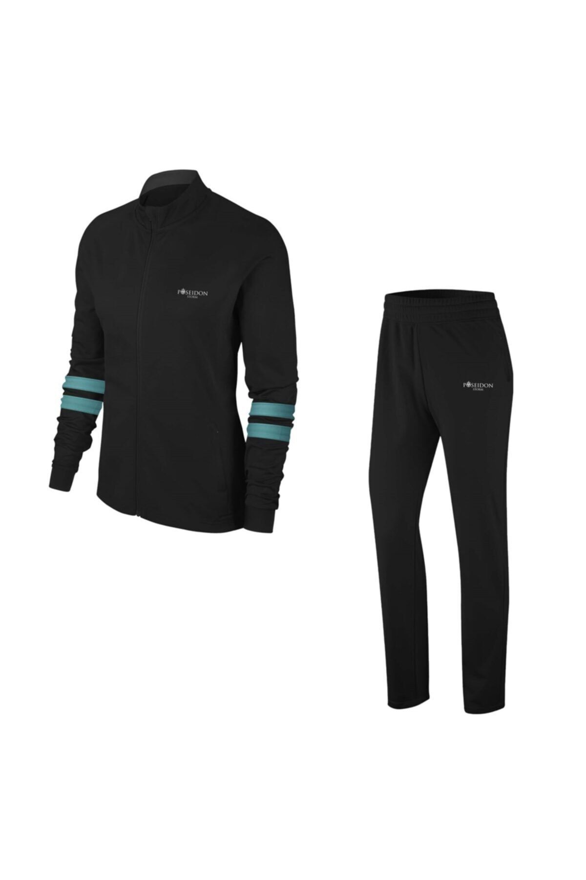 POSEIDONSTORM Kadın Siyah Günlük Sporcu Eşofman Takımı S-3xl Su Yeşili Iki Bant - M3
