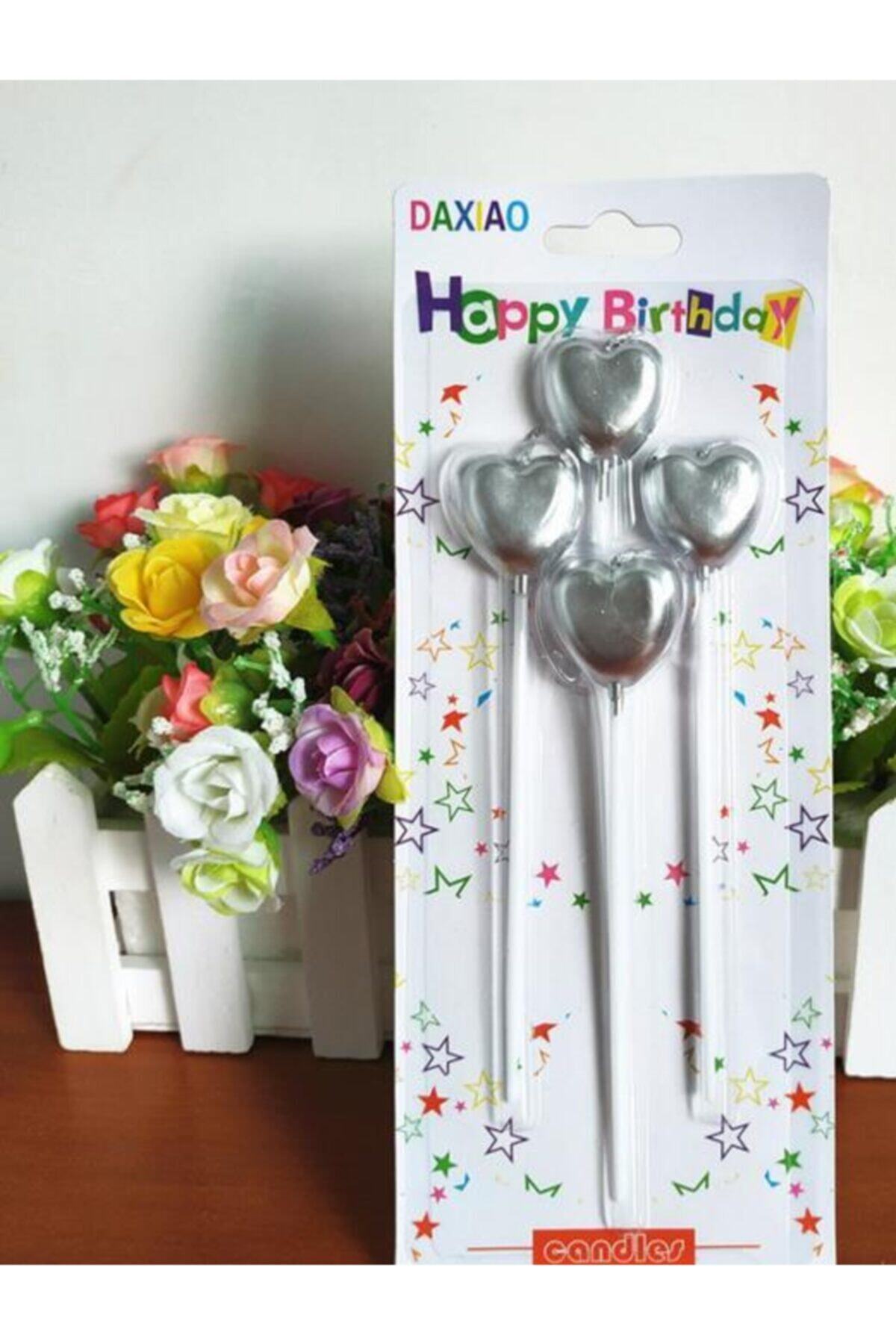 Modus Shop Çubuklu Metalize Kalp Mum Doğum Günü Mumu Gümüş