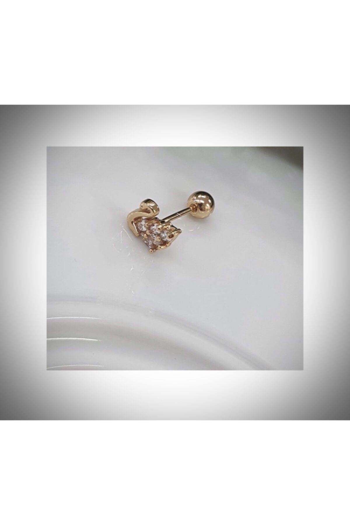Opia Takı & Aksesuar Altın Kaplama Kuğu Taşlı Gold Helix Tragus Piercing Kadın Küpe