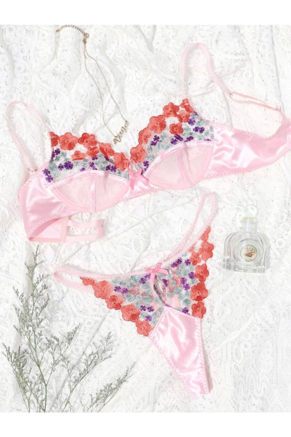 Reddyco Çiçekli Saten Bra Set