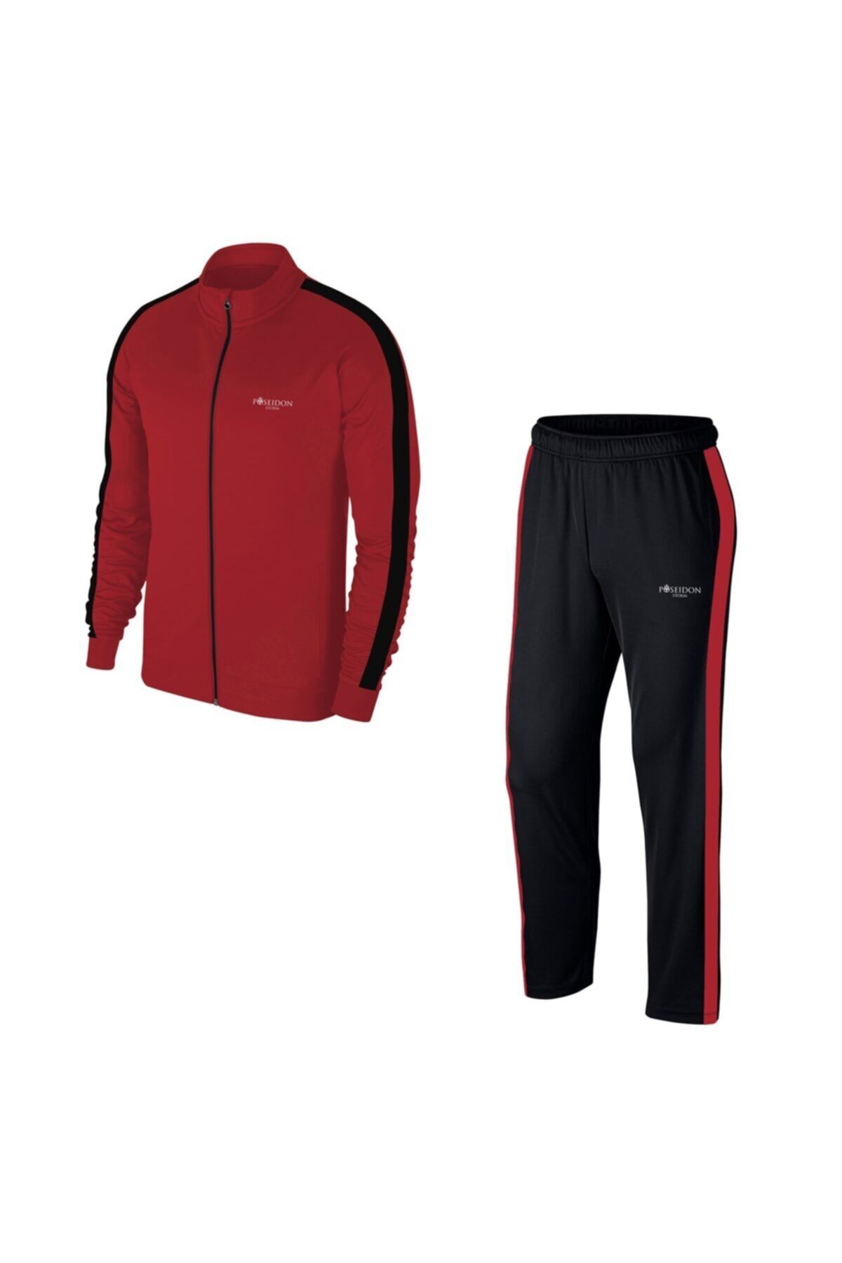 POSEIDONSTORM Büyük Beden Erkek Bordo Günlük Sporcu Eşofman Takımı 4xl-10xl Tek Bant Şerit - M1