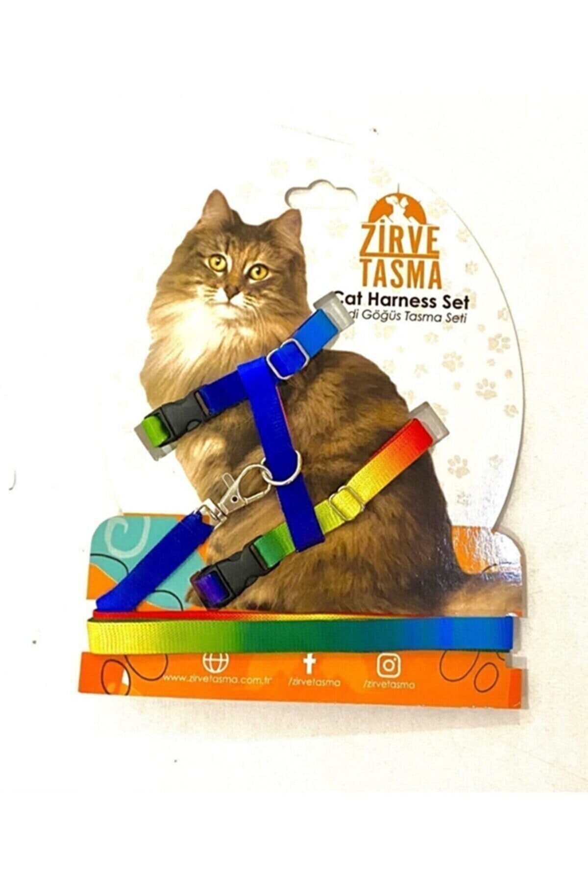 Zirve Tasma Zirve Kedi Göğüs Takım Tasması Gökkuşağı Desenli