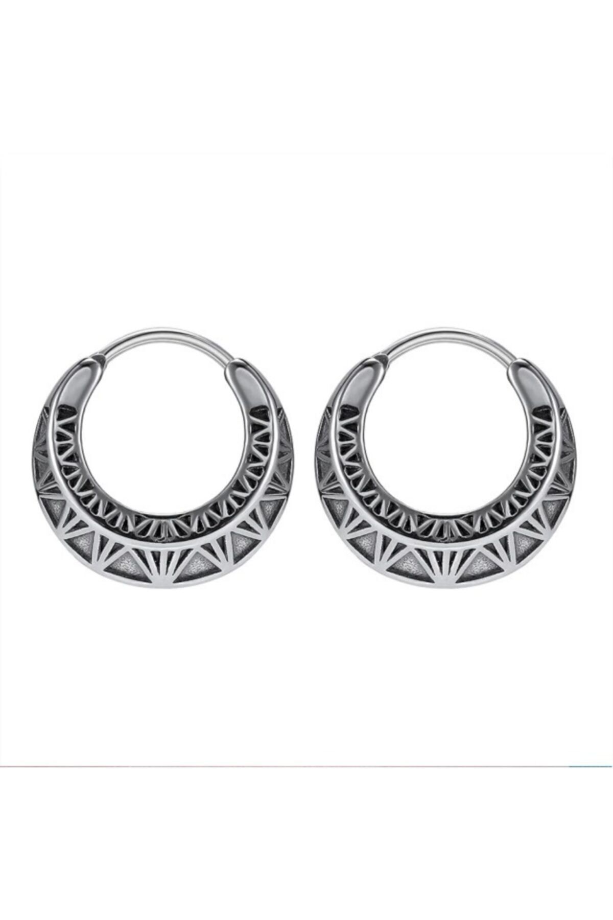 northstarshop Vintage Antika Tasarım Geçirmeli 316l Motorcu Halka Çelik Küpe Çift