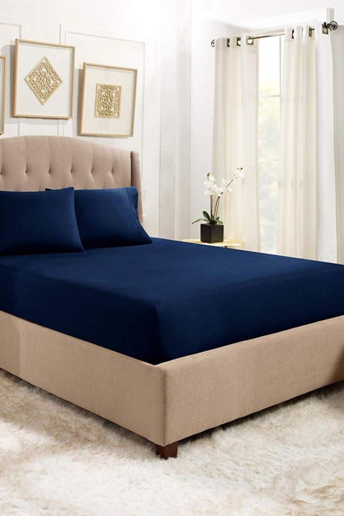 Özdilek Trendy Battal Boy Lastikli Fitted Çarşaf Takımı 180x200+30 Lacivert