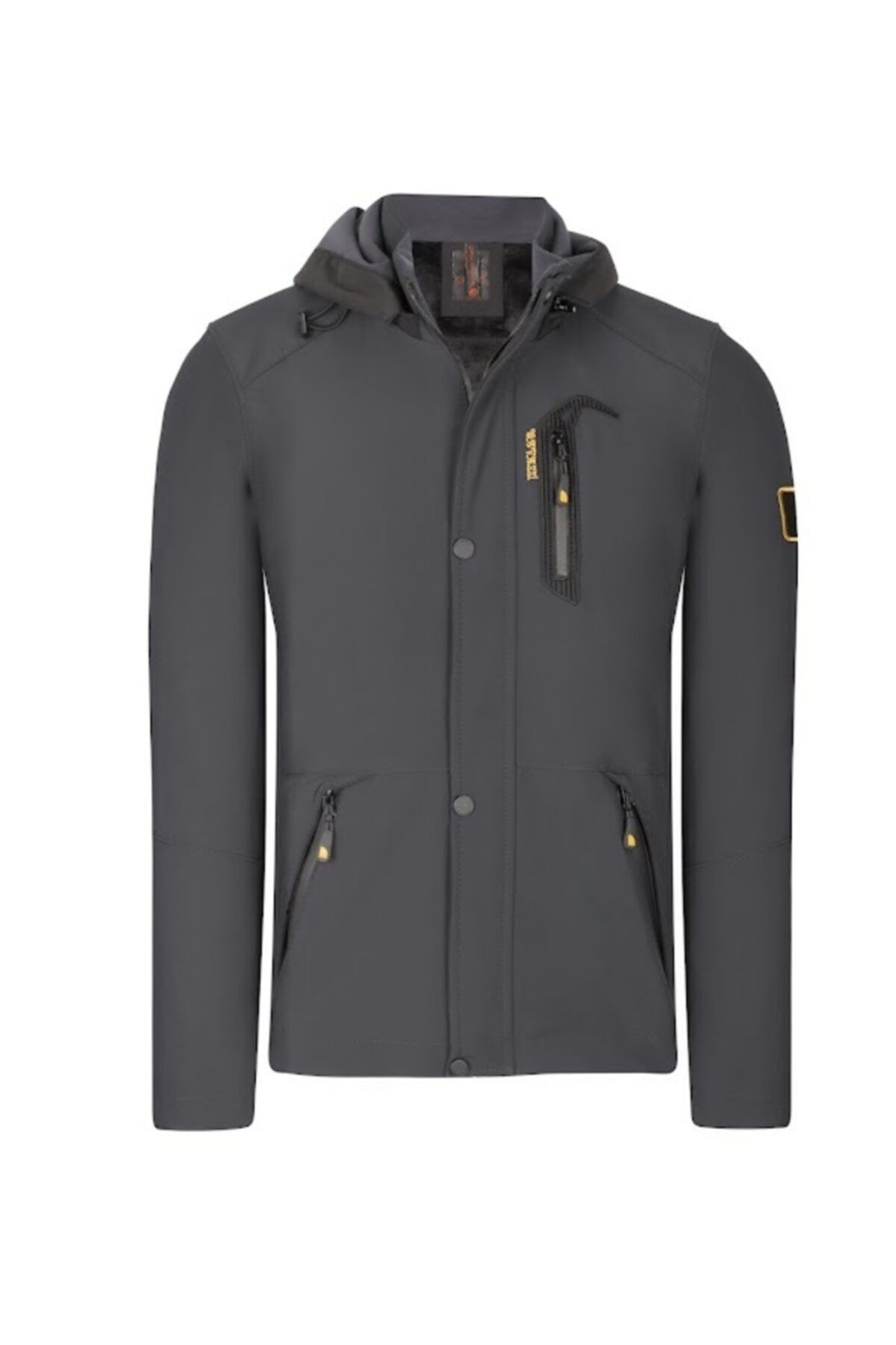 Gavazzi Erkek Antrasit Kapüşonlu Softshell Su Ve Rüzgar Geçirmez Cep Detaylı Içi Kürklü Kapüşonlu Mont