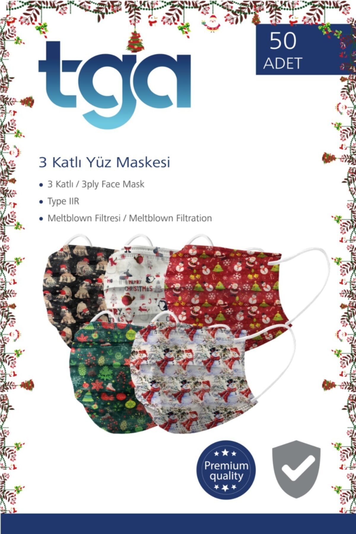 TGA MEDİCAL Meltblown Filtreli 3 Katlı Maske Yılbaşı Konsepti Yetişkin 50 Adet