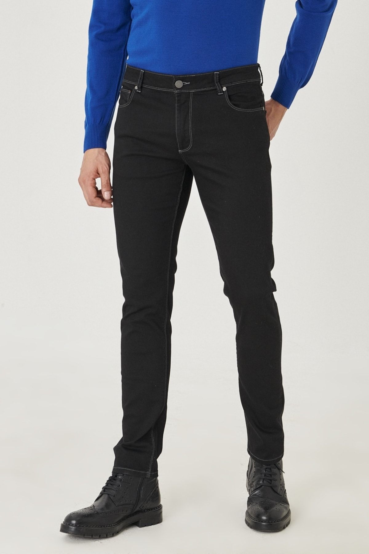 AC&Co / Altınyıldız Classics Erkek Siyah Slim Fit Dar Kesim Denim Esnek Jean Kot Pantolon