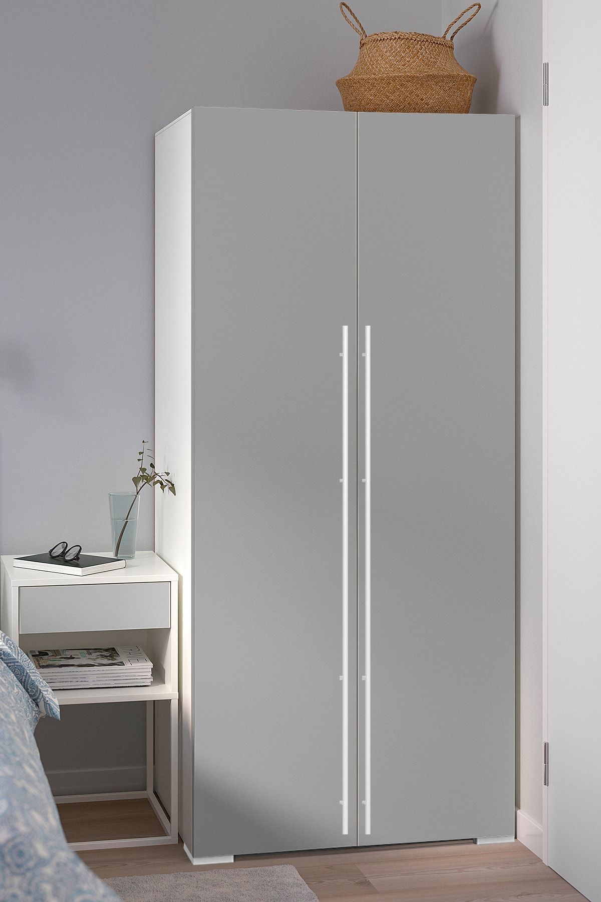 DEKOREX Mnt-214 Gri 2 Kapaklı Gardırop