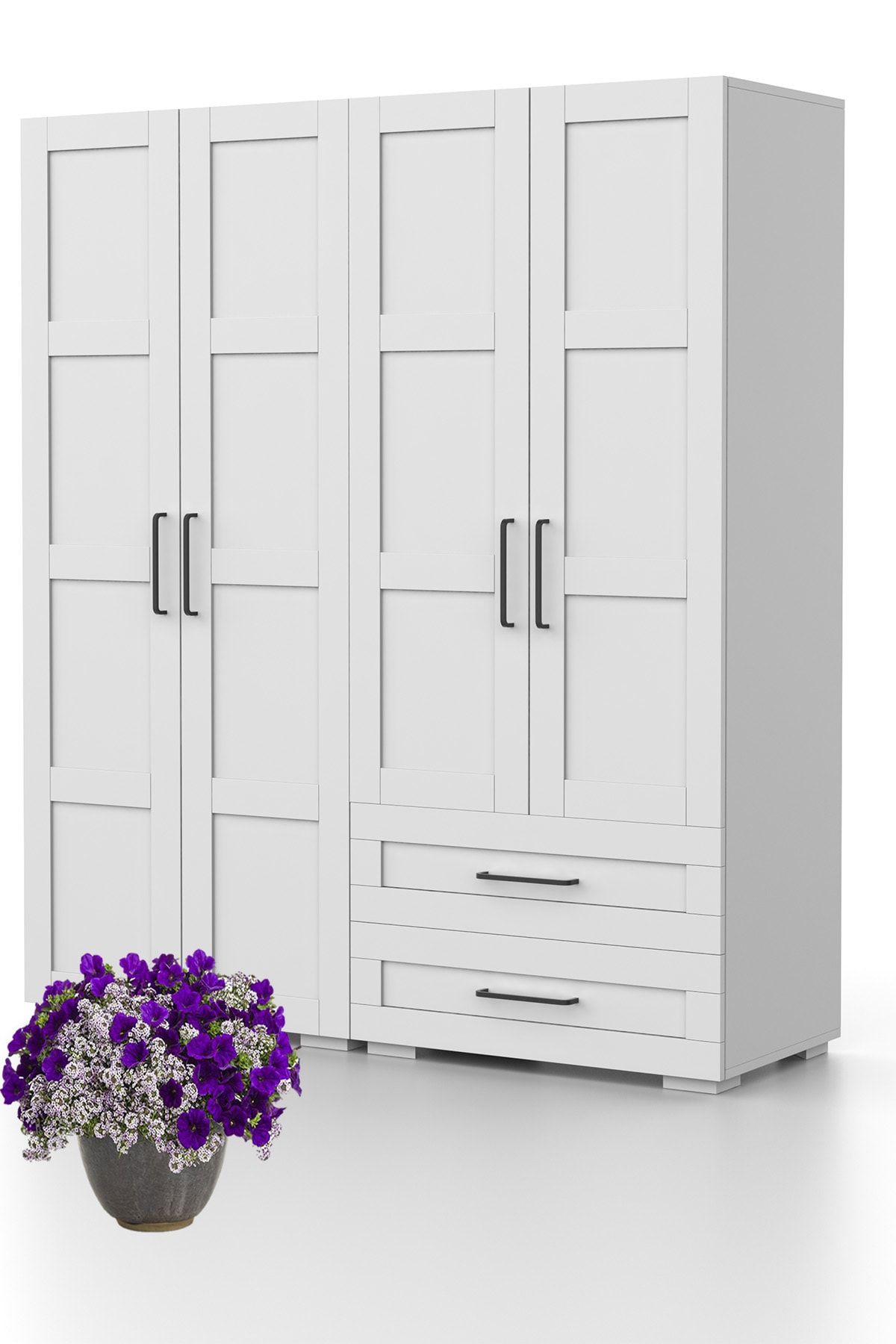 DEKOREX Mnt-417 Beyaz 4 Kapaklı 2 Çekmeceli Gardırop