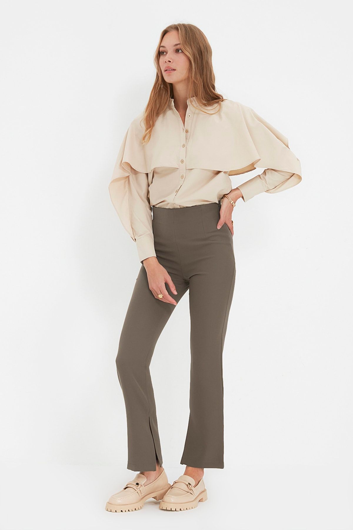 TRENDYOLMİLLA Antrasit Petite Yüksek Belli Pantolon TWOAW22PL0243