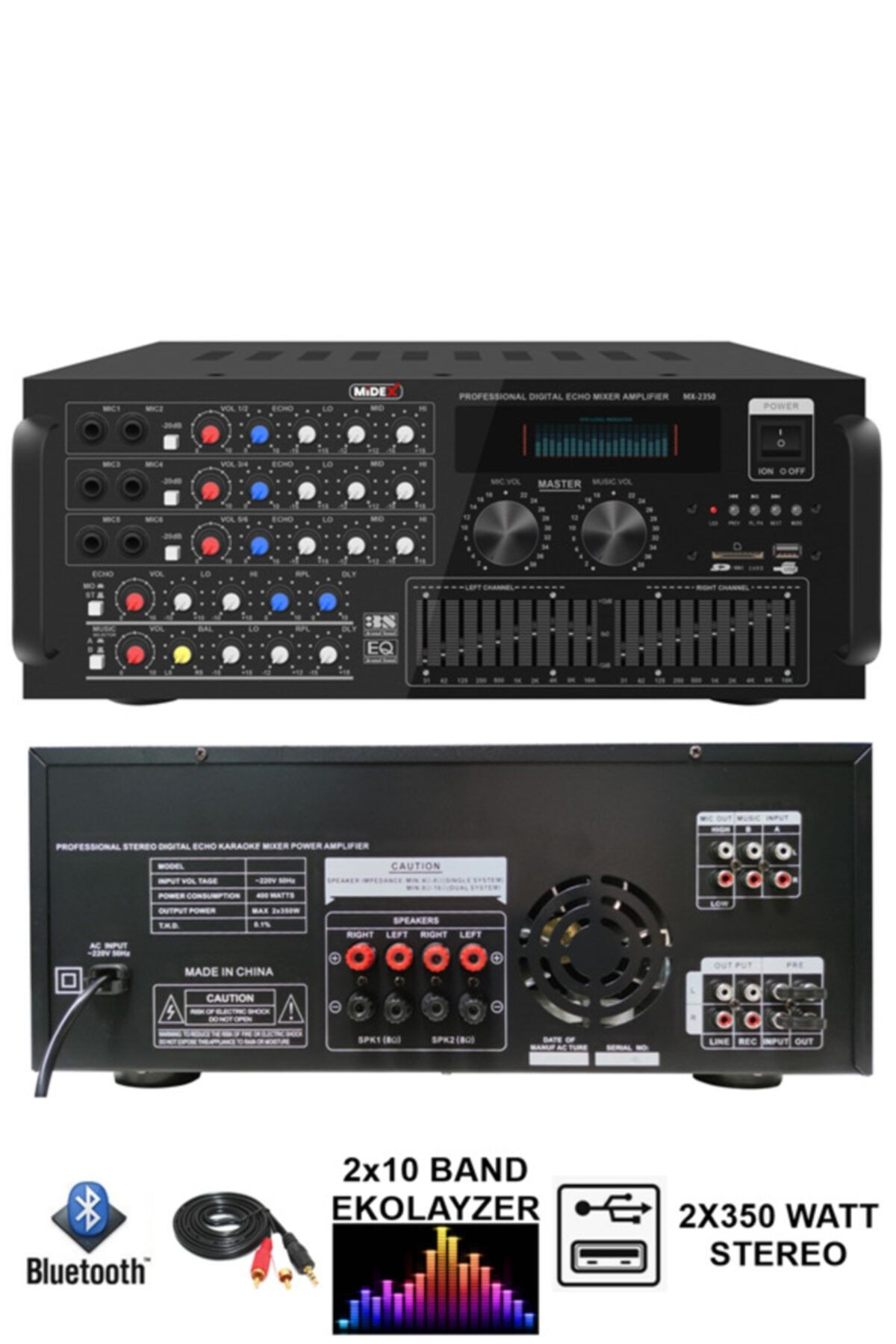 Midex Mx-2350u Ekolayzer'lı Stereo Power Mikser Anfi 2x350 Watt 4-16 Ohm