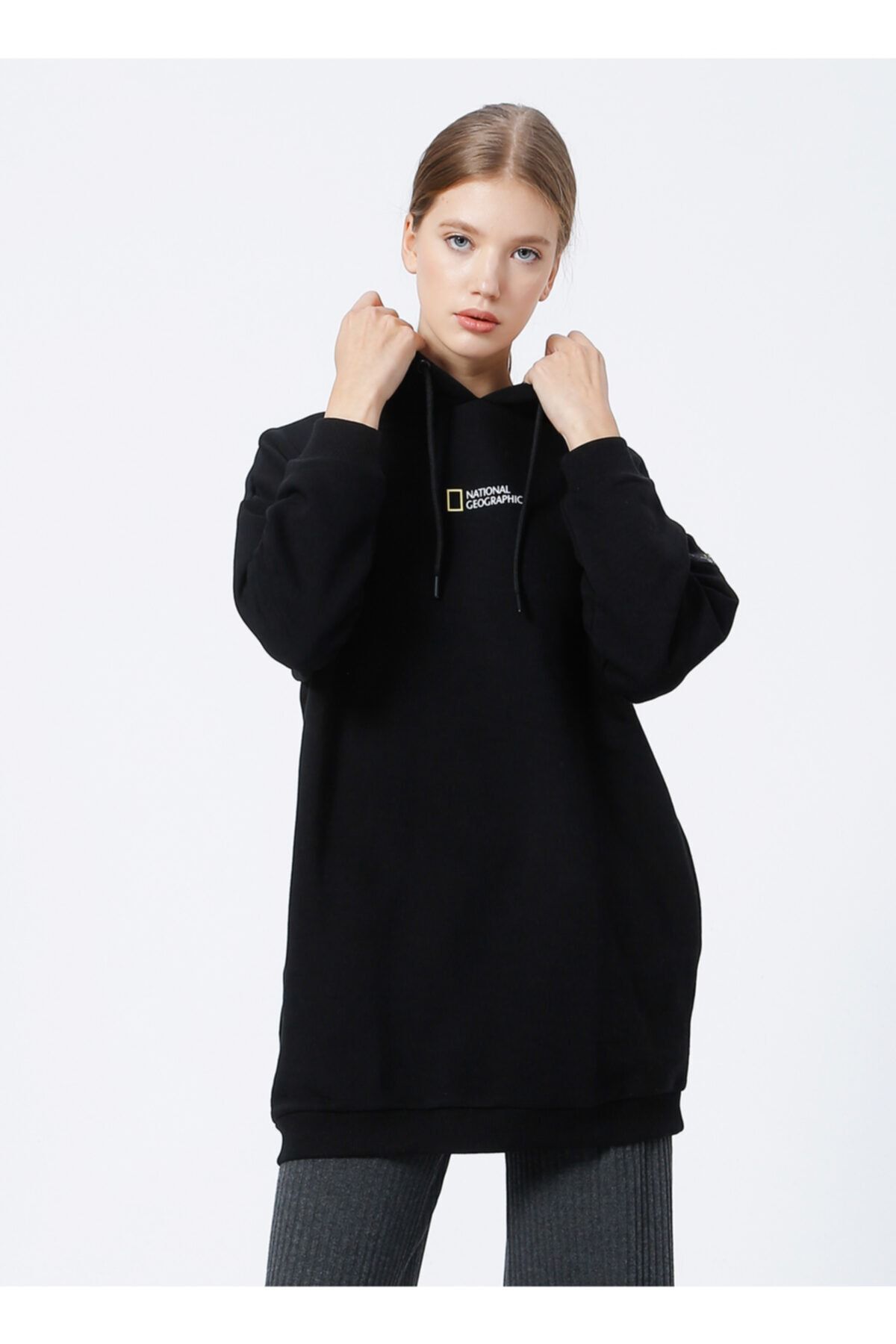 NATIONAL GEOGRAPHIC C-w-sahra Kapüşonlu Oversize Düz Siyah Kadın Sweatshirt
