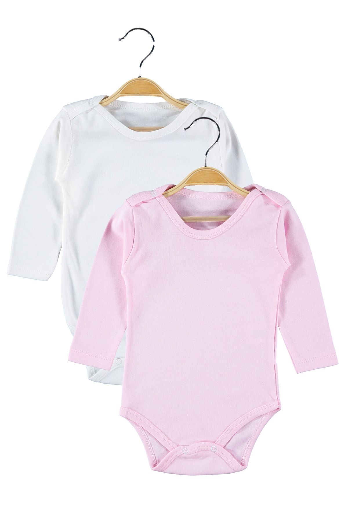 hepbaby Kız Bebek Pembe-ekru 2 Adet Uzun Kollu Bebek Body
