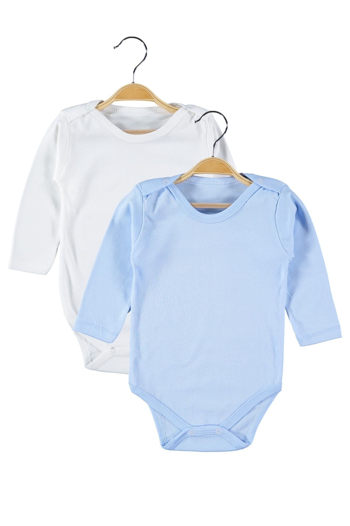 hepbaby Erkek Bebek Mavi Ekru 2 Adet Uzun Kollu Bebek Body