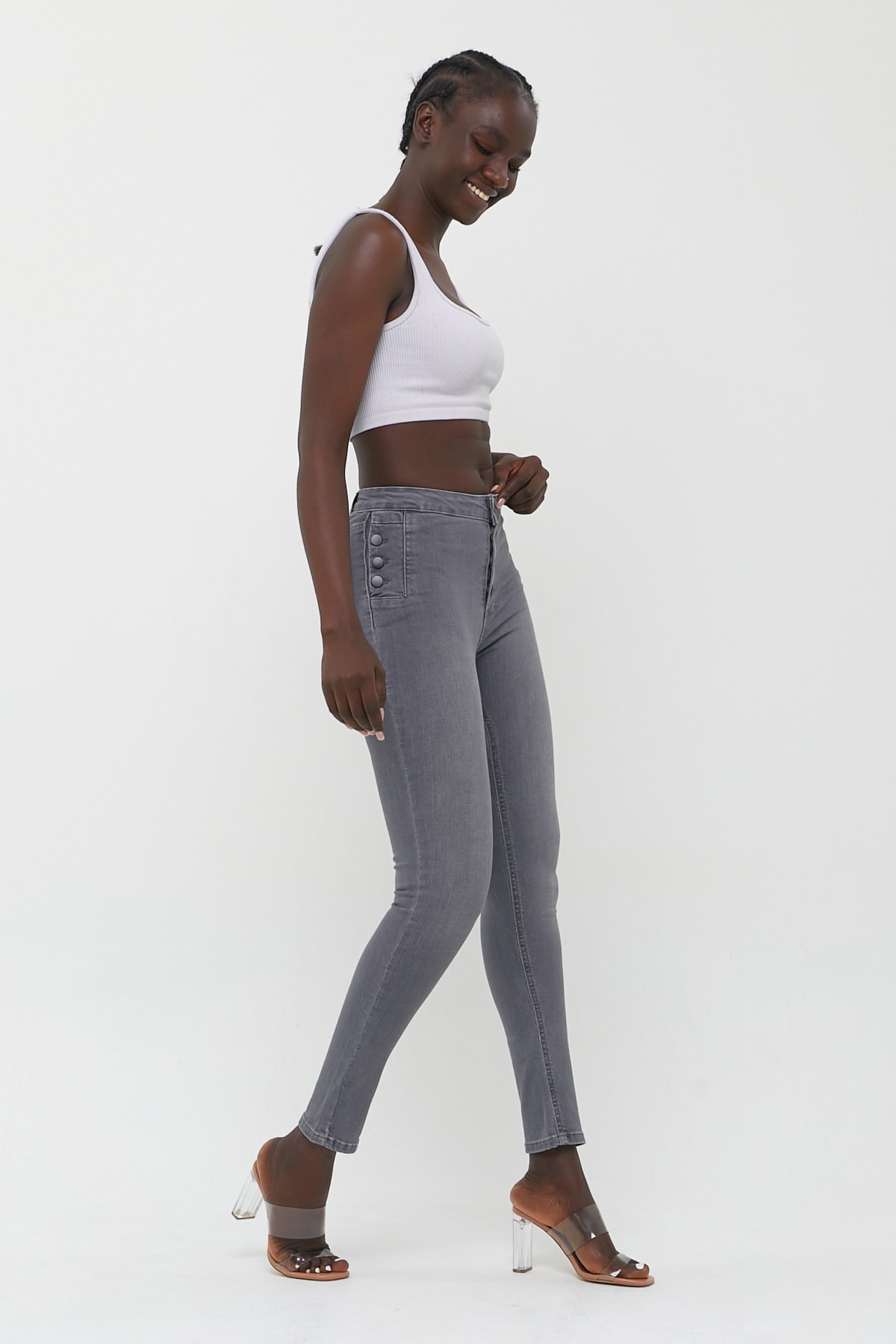 cracpot Koyu Gri Yüksek Bel Skinny Likralı Pantolon
