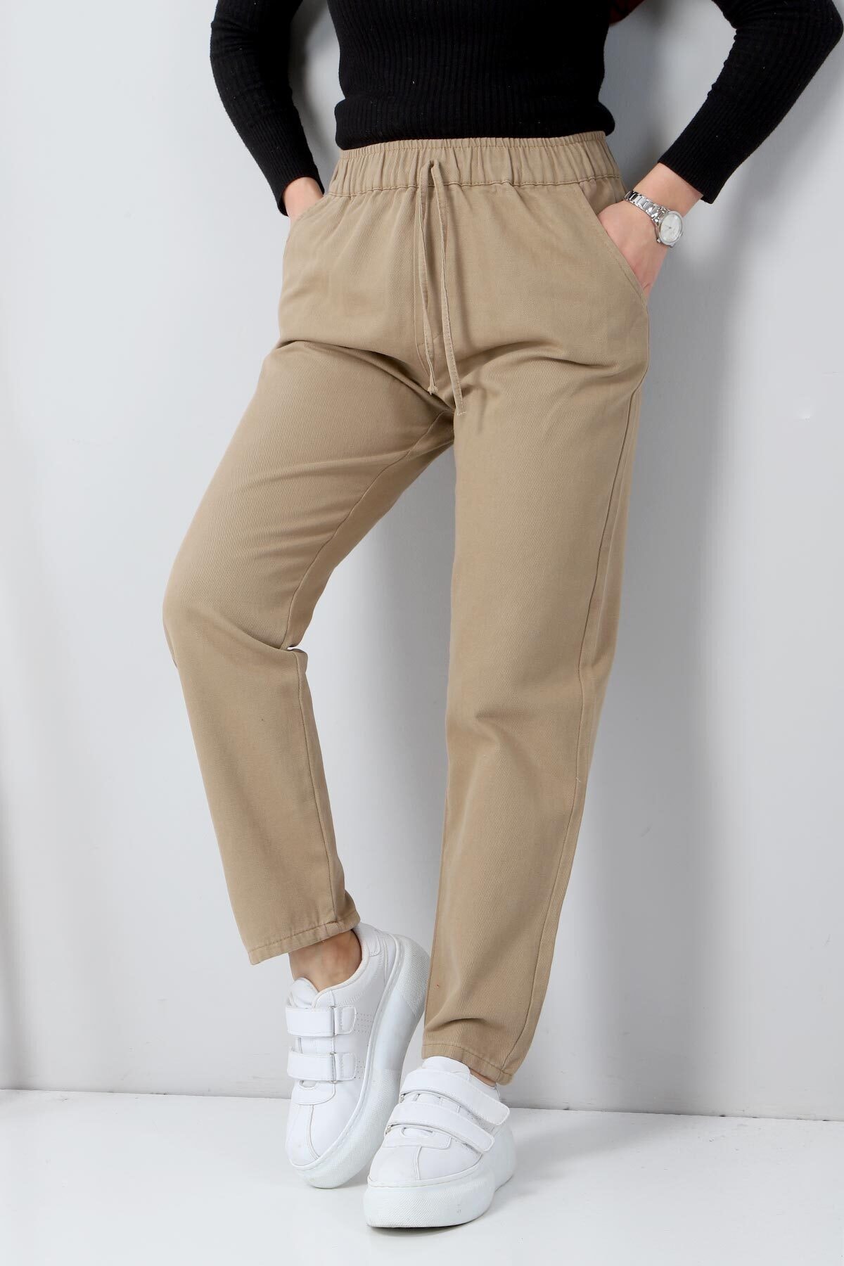 Tesettür Dünyası Beli Lastikli Pantolon Tsd211151 Vizon