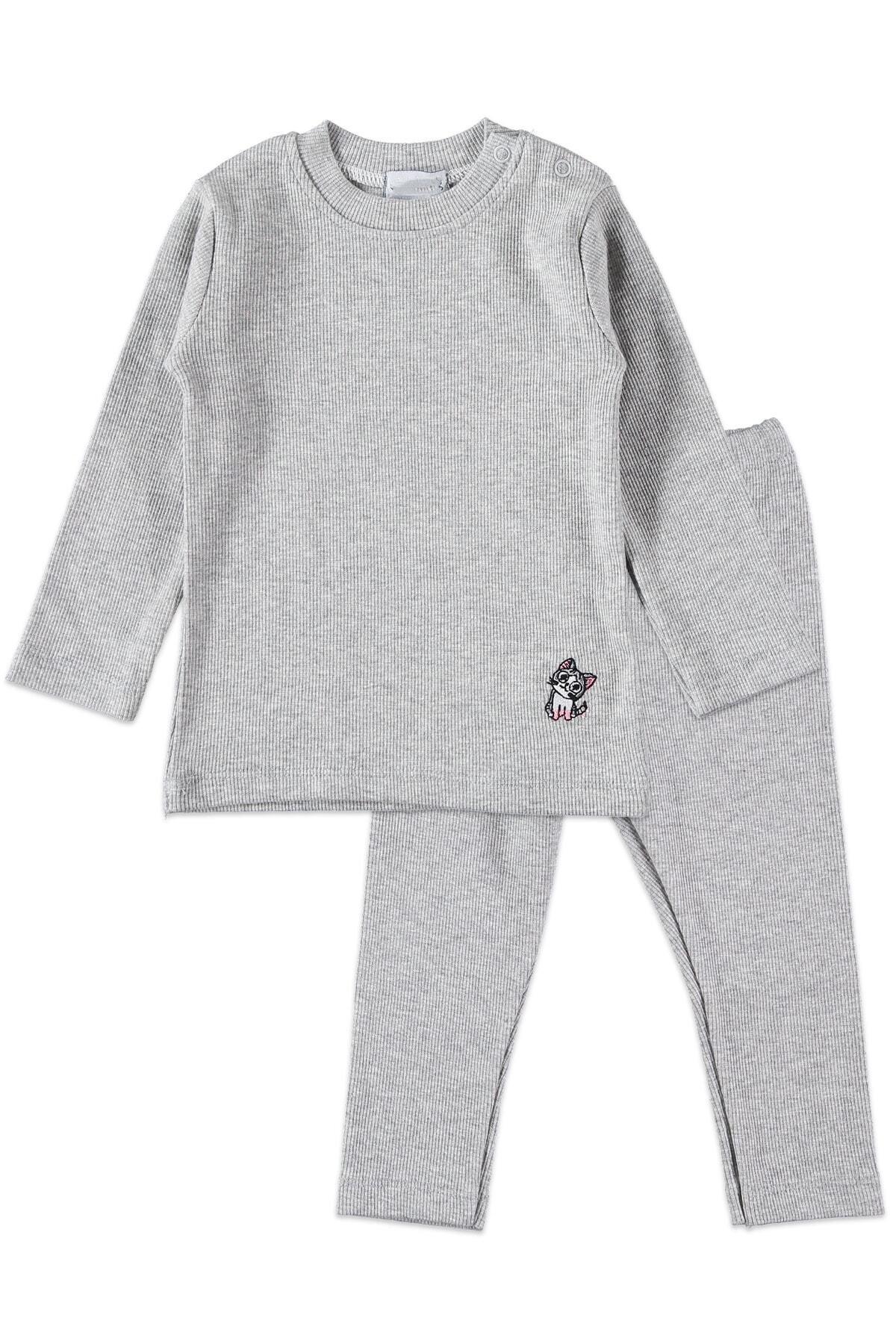 hepbaby Gri, Kedi Nakışlı, Kaşkorse Bebek Takımı
