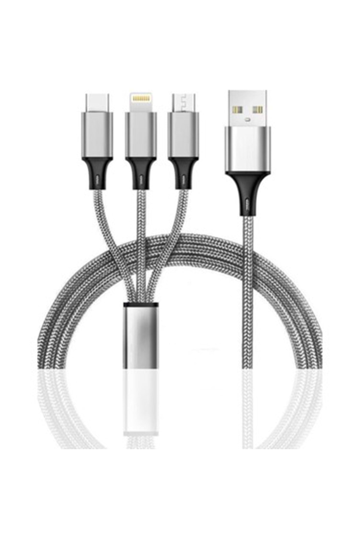 Escom Şarj Kablosu Çoklu Iphone/mıcro/type-c Uyumlu Hızlı Örgülü - - 1.25m - Gri