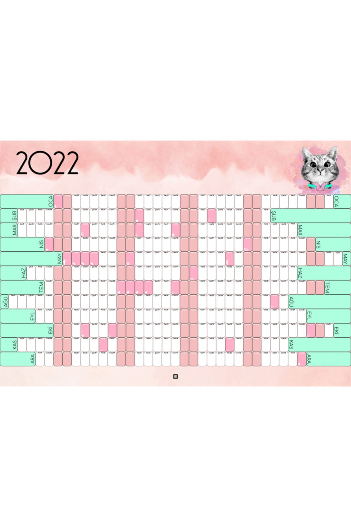 Officeküp Kedi Duvar Takvimi Ve Planlayıcı 2022 - 70x100 Cm
