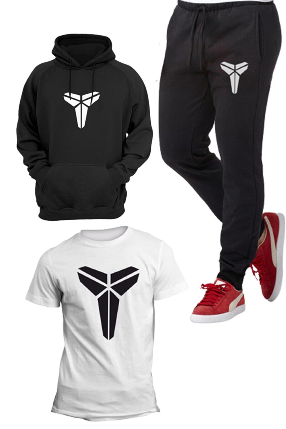 Jooy Company Erkek Kobe Tasarım Hoodie T-shirt Eşofman 3'lü Takım
