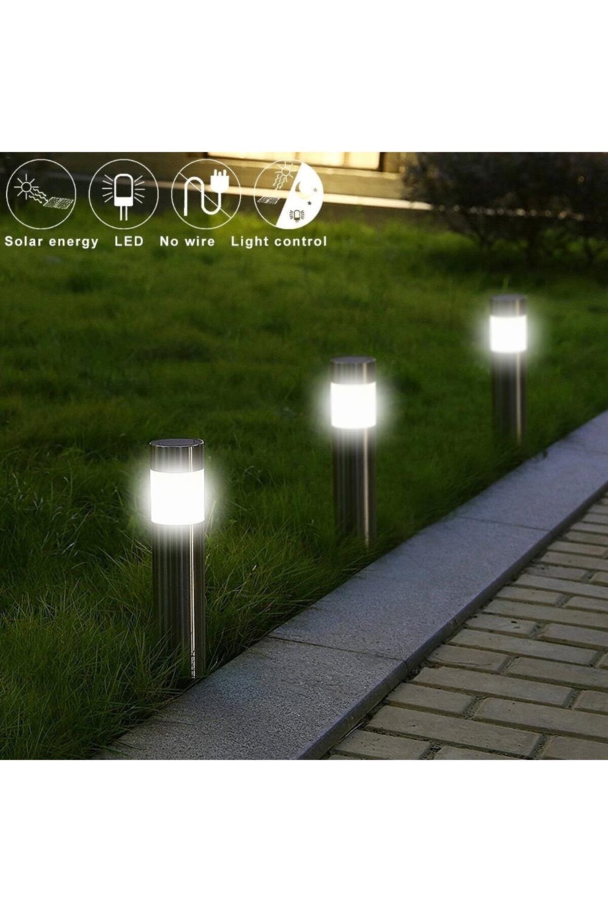 OEM Boru Görünümünde Metal Gövdeli Güneş Enerjili Solar Bahçe Lambası 12 Li Set