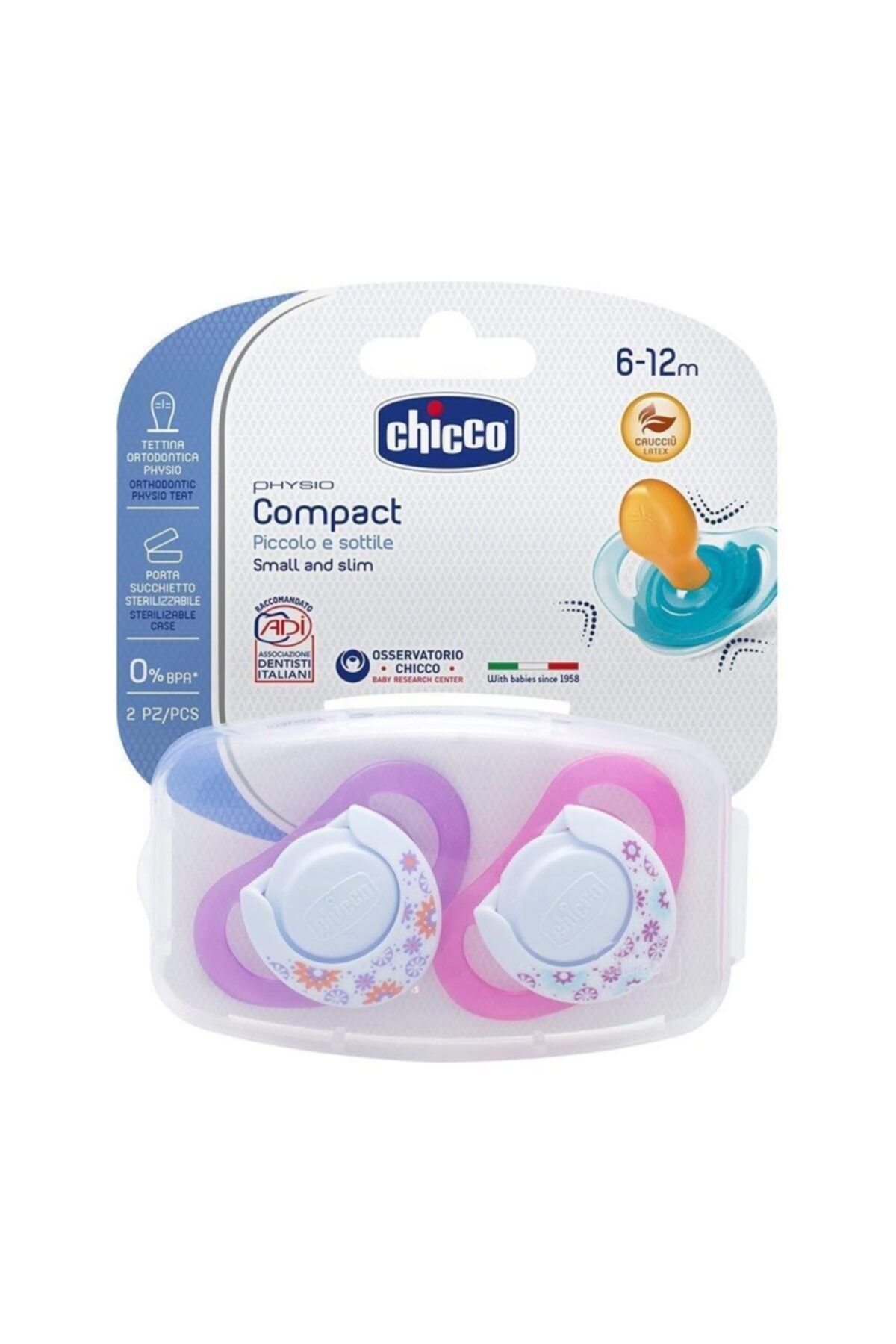 Chicco Physio Compact Kauçuk Emzik 6-12 Ay Kız 2li