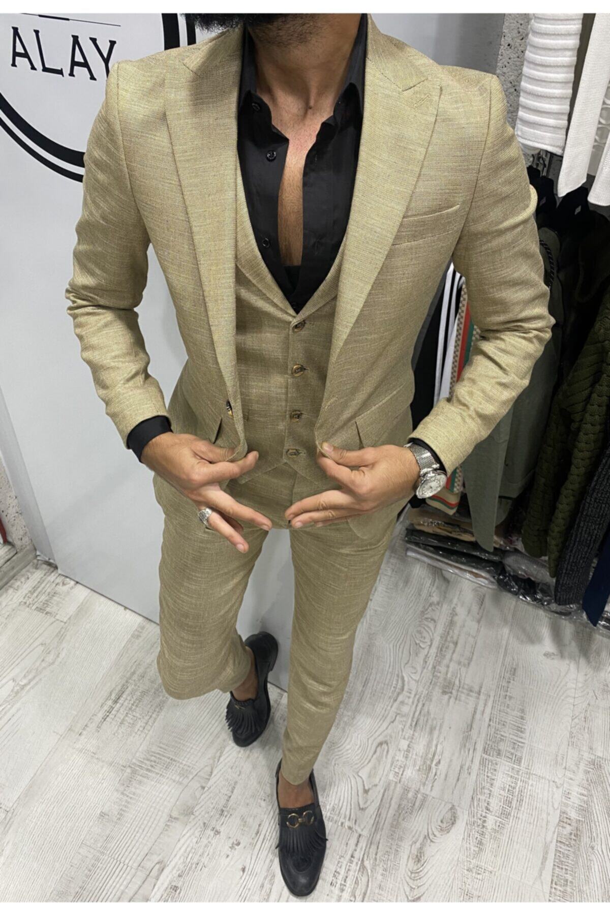 Kaan Alay Fashion Slim Fit Yelekli Takım Elbise