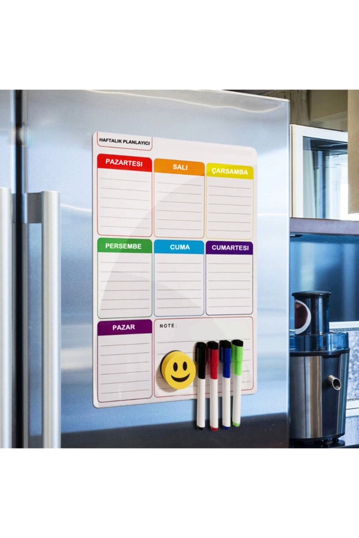 Dünya Magnet Haftalık Magnet Planlayıcı 35x50 cm Katlanabilir Silinebilir Mıknatıslı Yazı Tahtası 3 Kalem