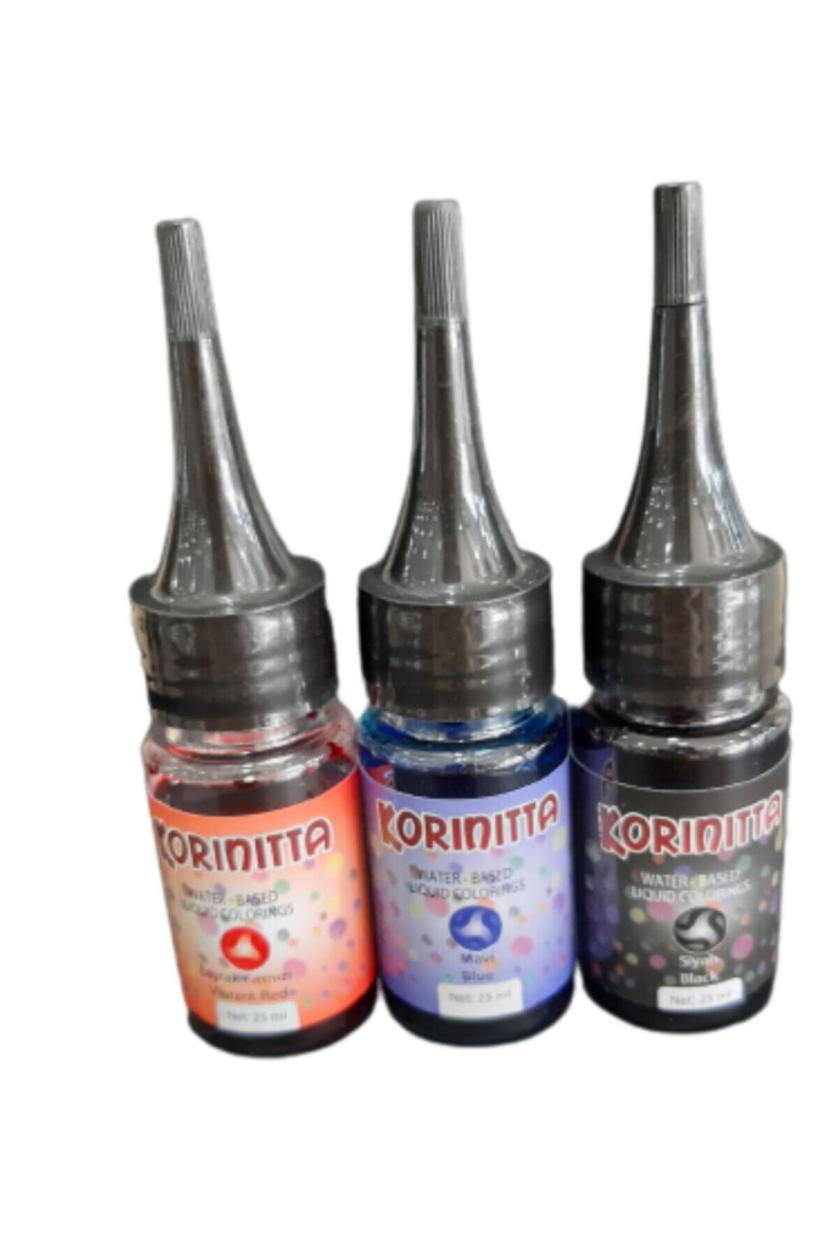 Dr. Gusto Korinitta Yenilebilir Sıvı Gıda Boyası 3 Lü Set ( Bayrak Kırmızı / Mavi /siyah ) 25 Gr