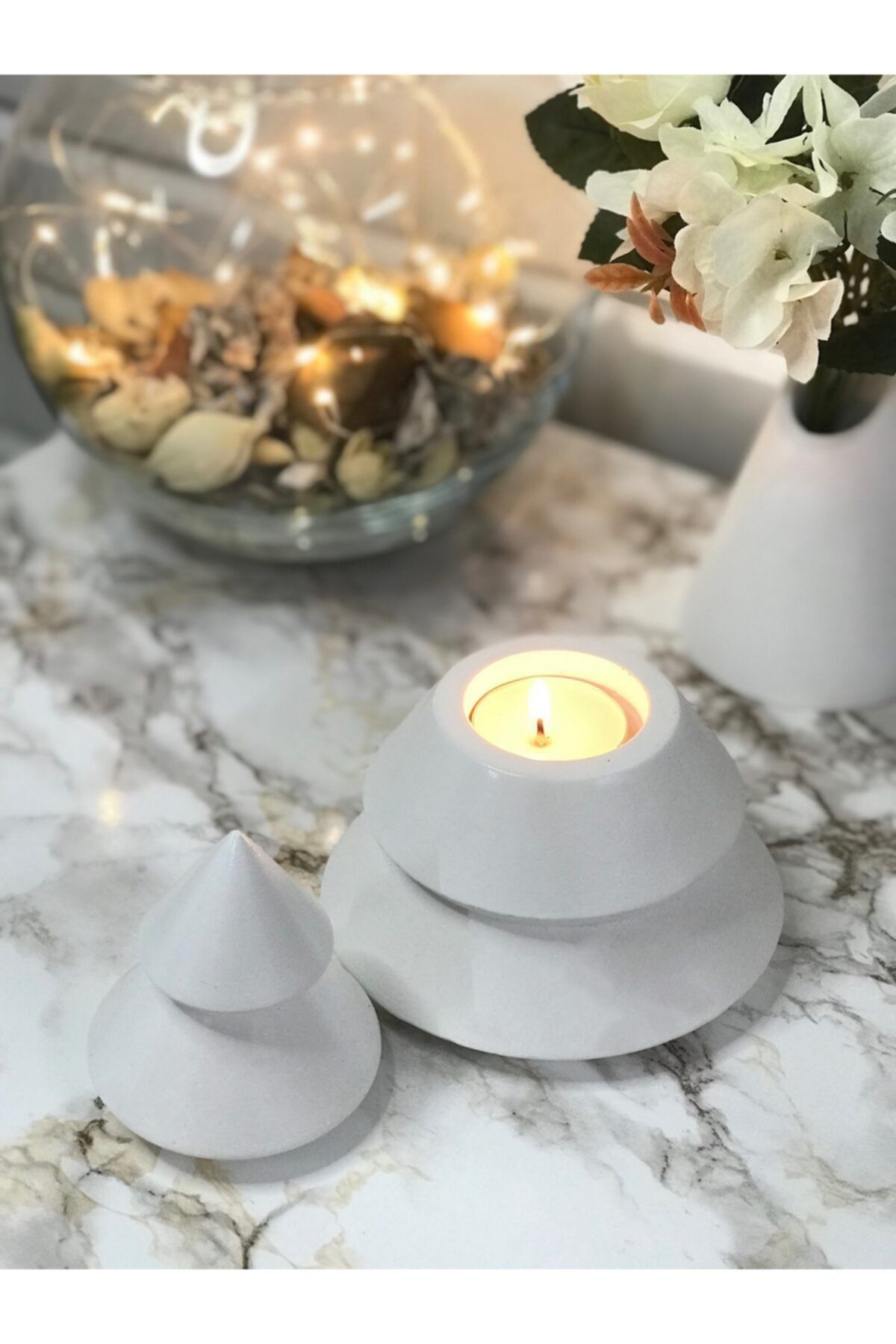 Evion Eva Yılbaşı Tealight Mumluk Obje Biblo 2 Parça Beyaz