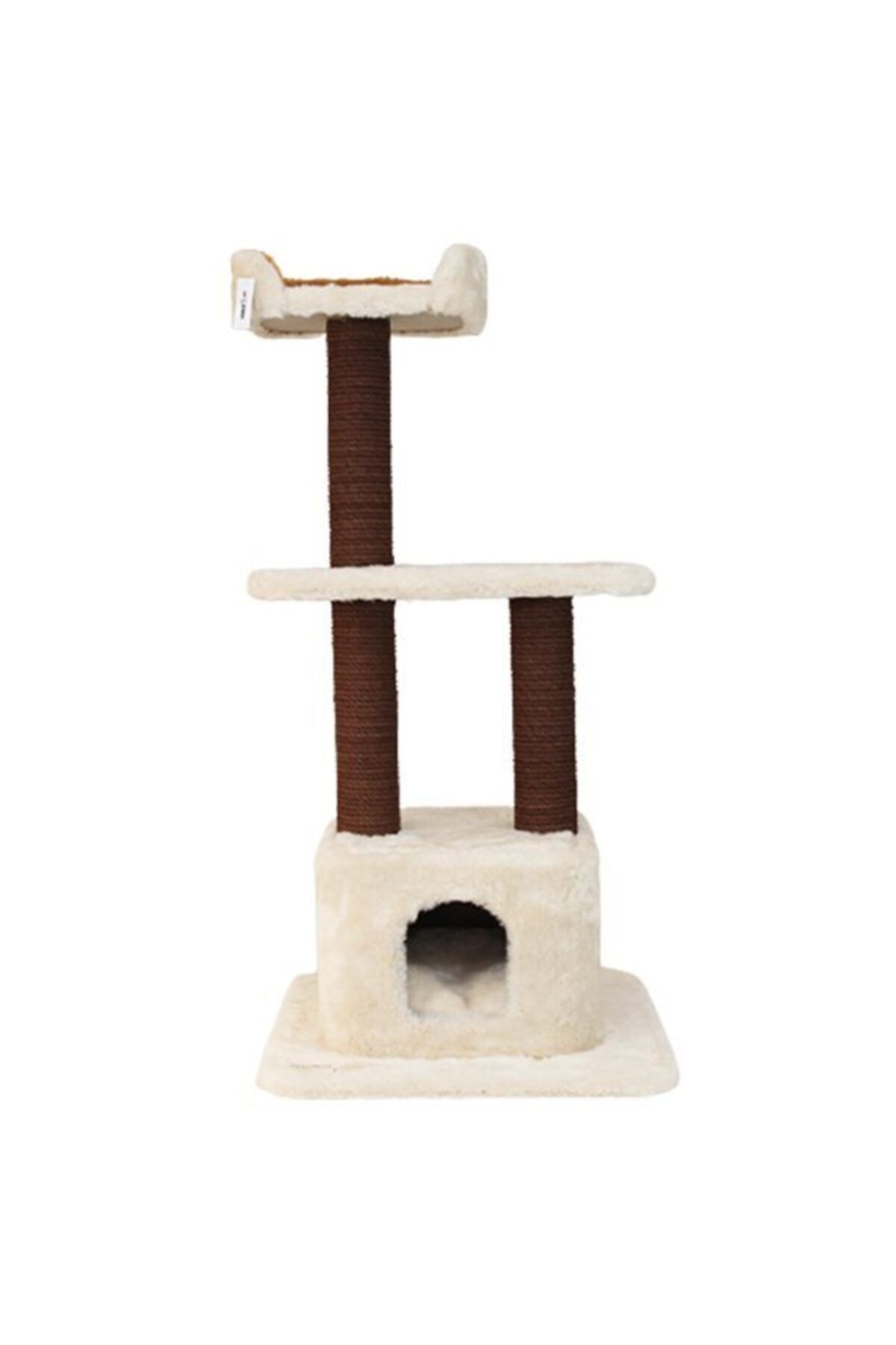 Krallen Kralle Yuvalı Kedi Tırmalama Ve Oyun Evi Krem 60x60x125 Cm