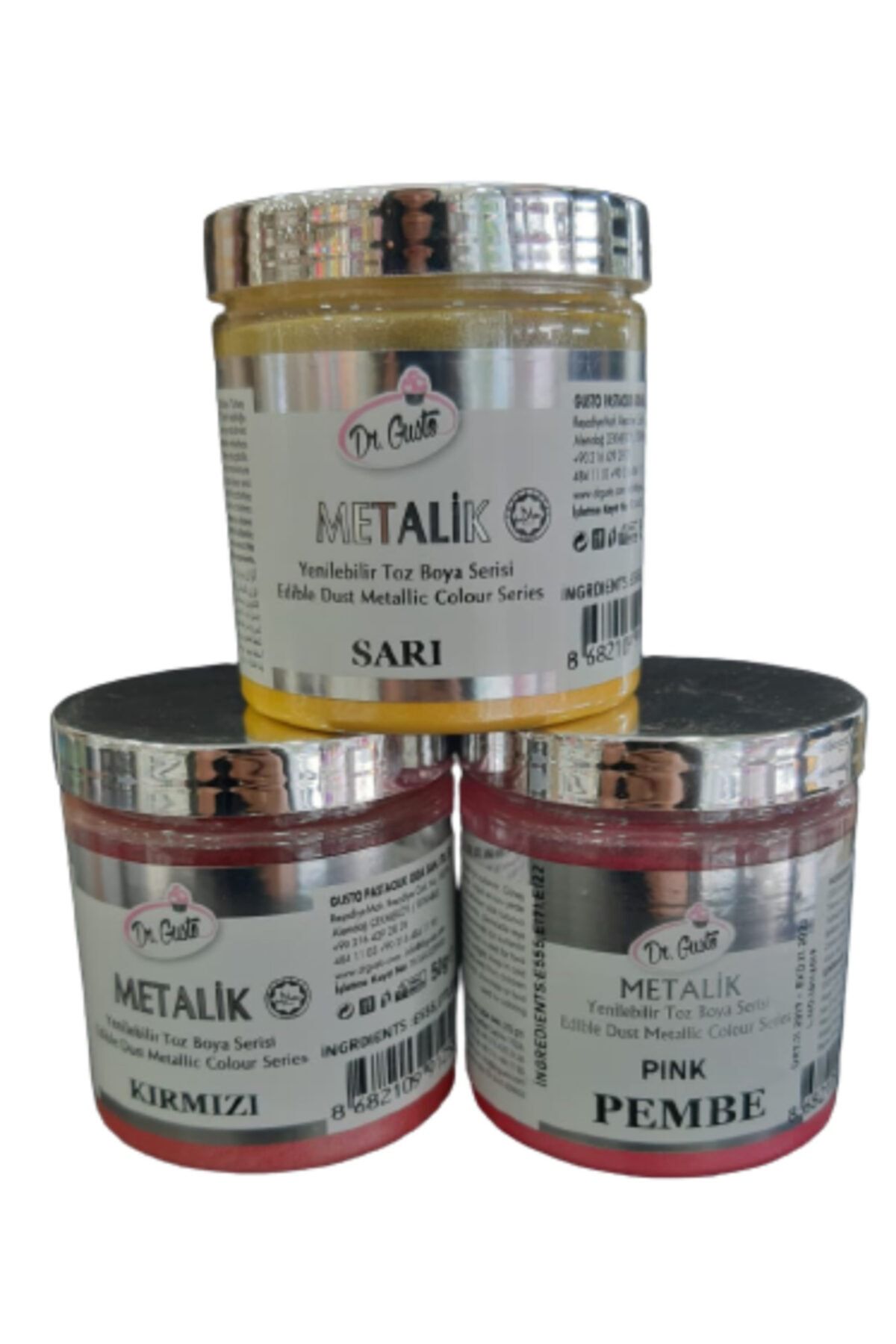 Dr. Gusto Dr Gusto 3 Lü Set Kırmızı/ Sarı/pembe Yenilebilir Toz Yaldız Gıda Boya 50 gr