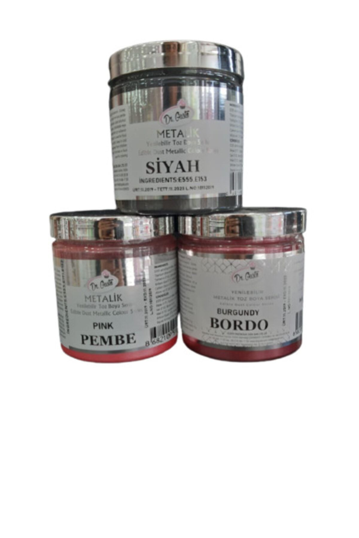 Dr. Gusto Yenilebilir Toz Yaldız Gıda Boyası 3 Lü Set Kırmızı Siyah Rose Gold 50 gr