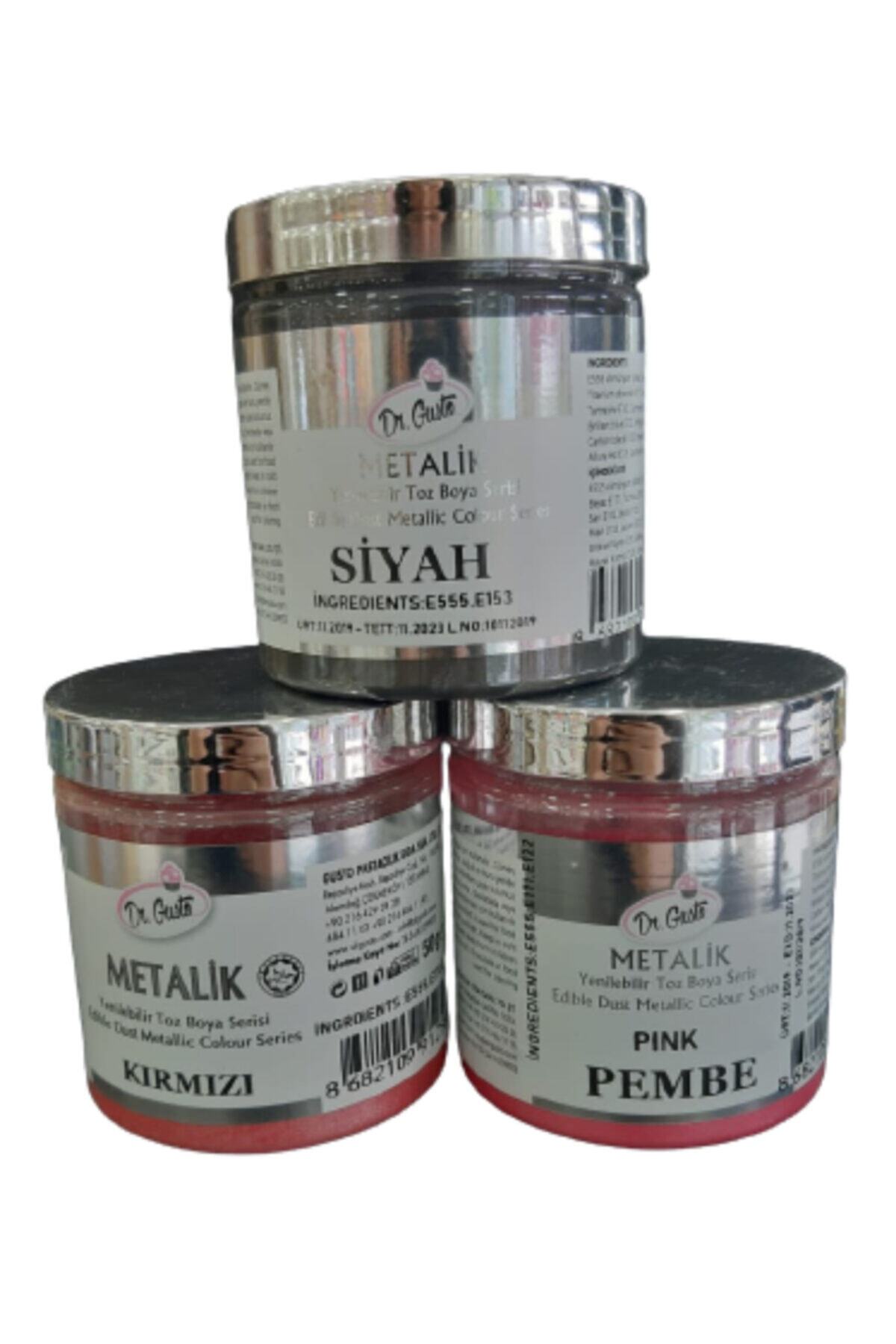Dr. Gusto Dr Gusto 3 Lü Set Kırmızı/siyah/pembe Yenilebilir Toz Yaldız Gıda Boya 50 gr