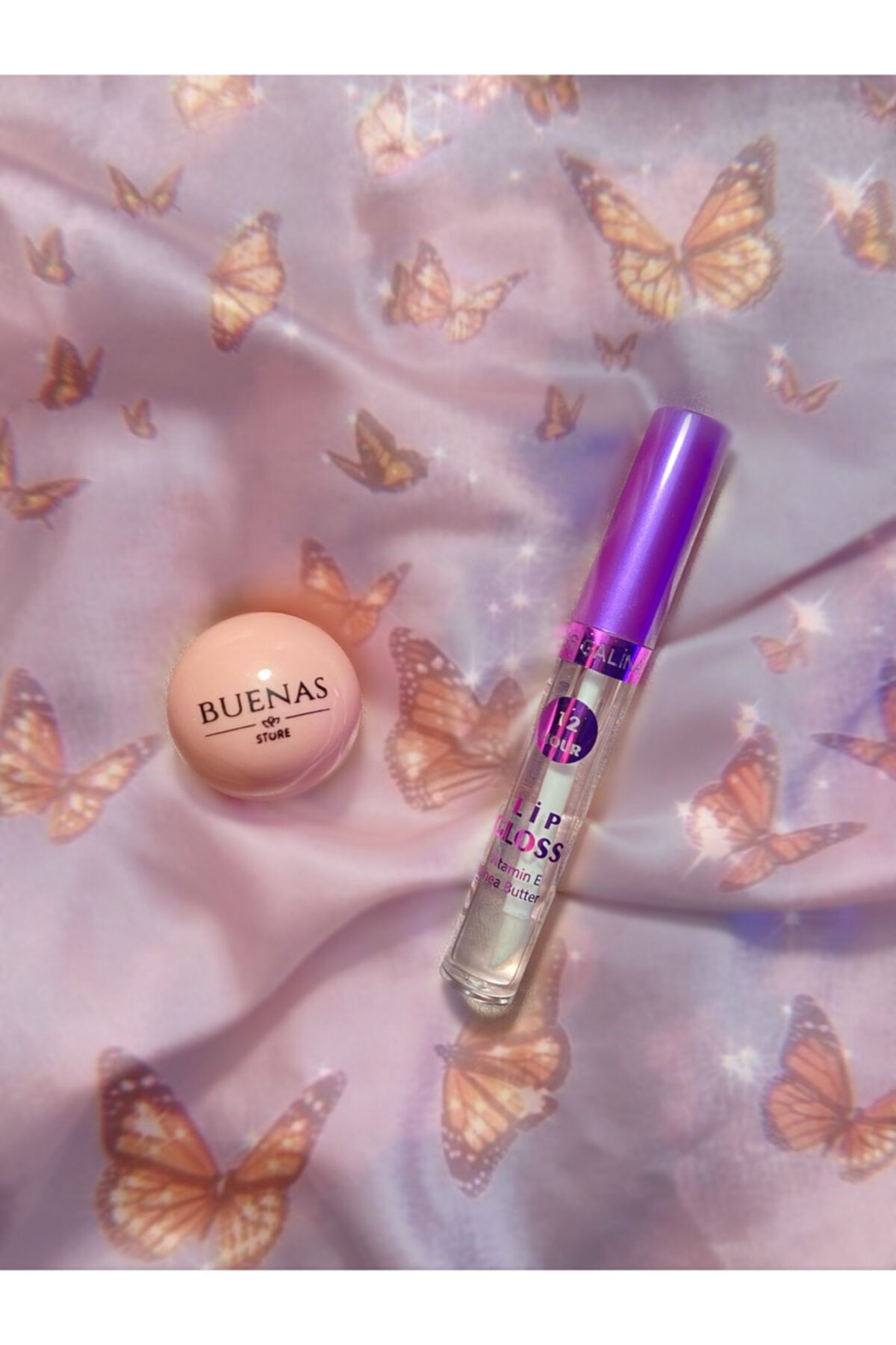 buenas store Lip Gloss & Lip Balm Çilek Aromalı Kırmızı Dudak Parlatıcı Dudak Nemlendirici Bakım Set