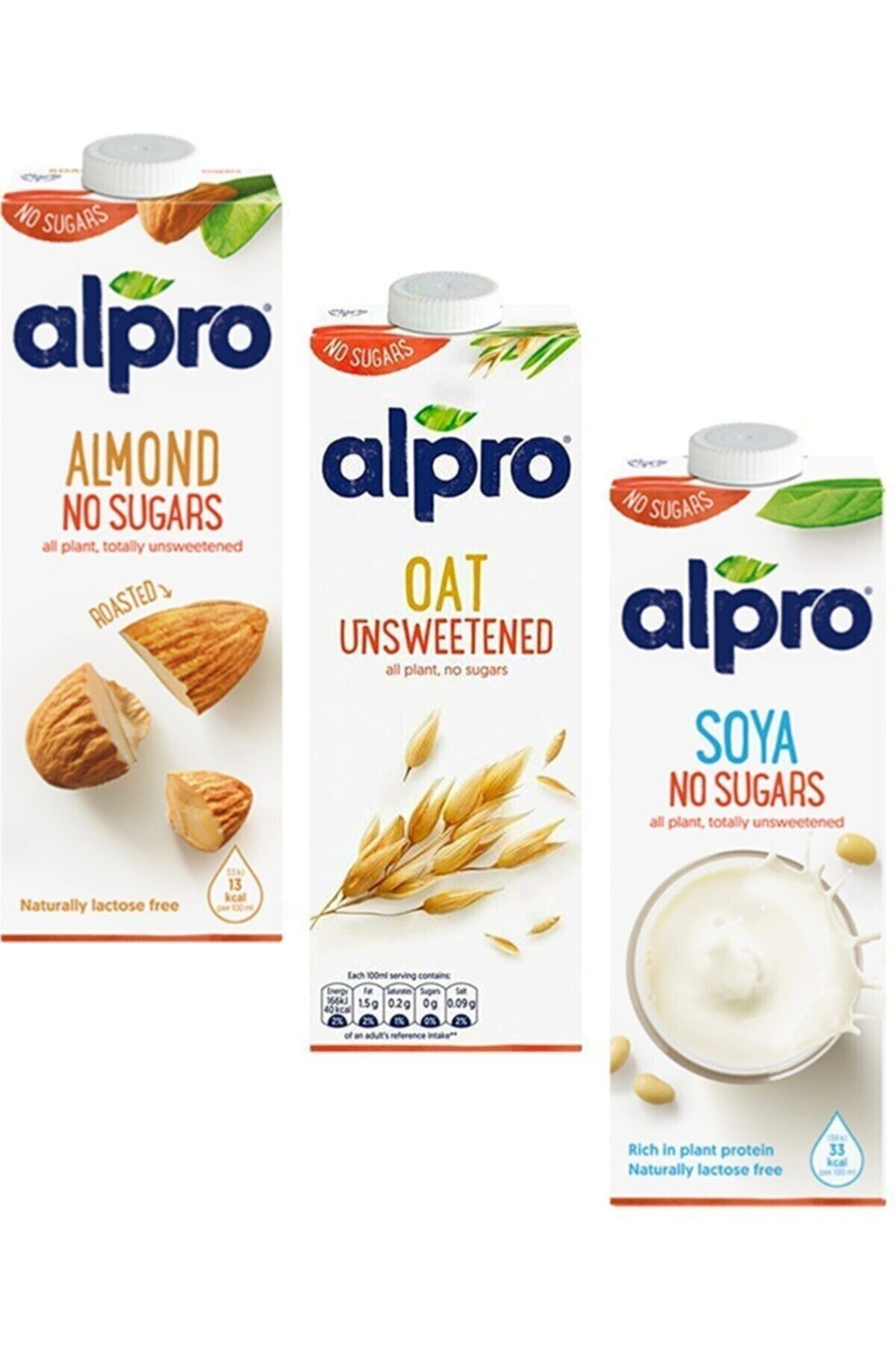 Alpro Şekersiz Yulaf Şekersiz Badem Şekersiz Soya Sütü 3x1lt