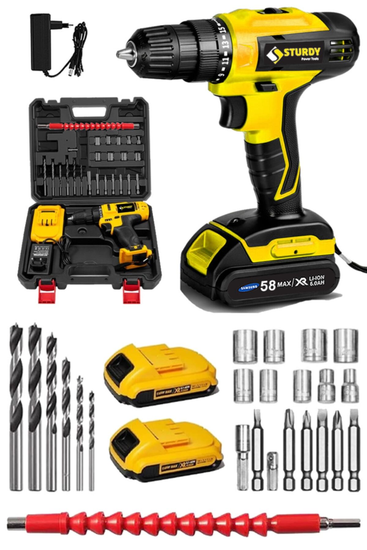 Sturdy Japon Professıonel Tools 58v8ah Pound Seri Metal Şarjlı Çift Akülü Vidalama 27prç Uç Setli